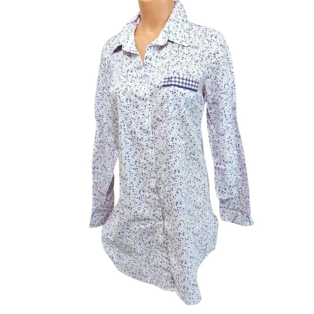 Victoria's Secret Floral Gingham Sleep Shirt‎ Blue Pink Long Sleeve Medium